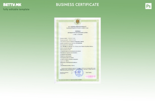 Модерен стил Молдавија Сертификат за основање шаблон